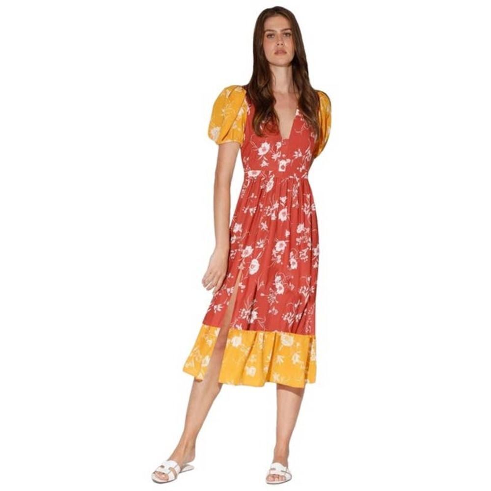 Walter Baker Cara Marigold Burnt Orange Saffron Midi short Sleeve dress M NWT